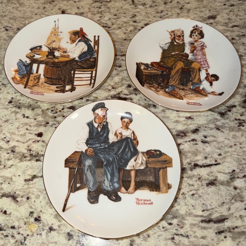 Norman Rockwell Four Beloved Classics Limited Edition Plates Set of 3 1982 6.5in